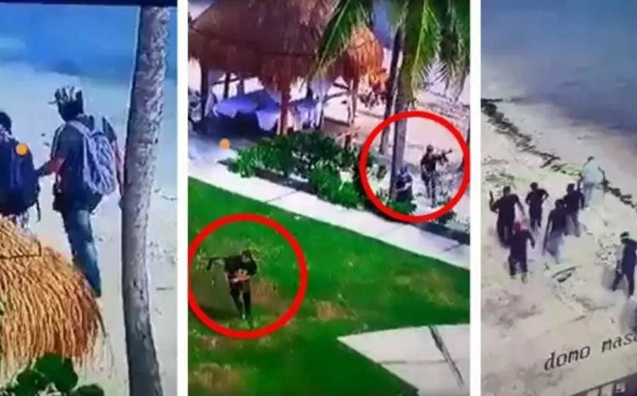 Dos sujetos que caminan por la playa, al parecer narcomenudistas, comienzan a correr debido a que son atacados a balazos. 