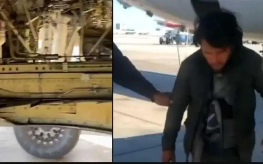 En las imágenes se muestra al polizón luciendo aturdido; sin embargo, pese al difícil viaje resultó ileso.  