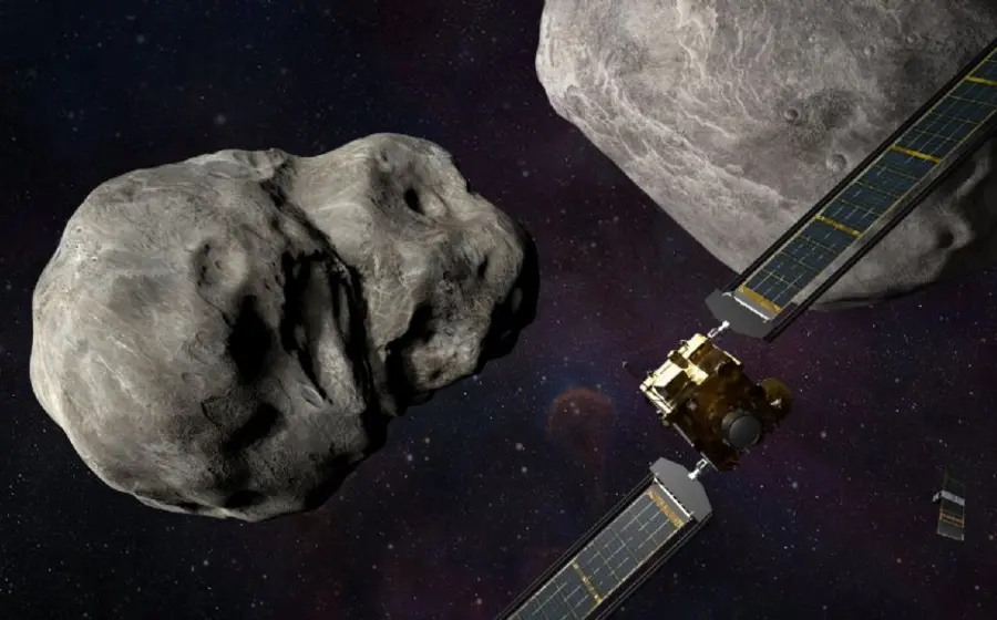 Asteroide y nave en el espacio