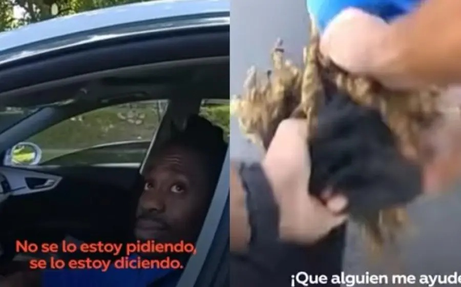 En el material se observa cómo dos oficiales detienen al conductor de un vehículo y tras una discusión lo sacan por la fuerza de su automóvil y arrojan al suelo donde lo someten. 