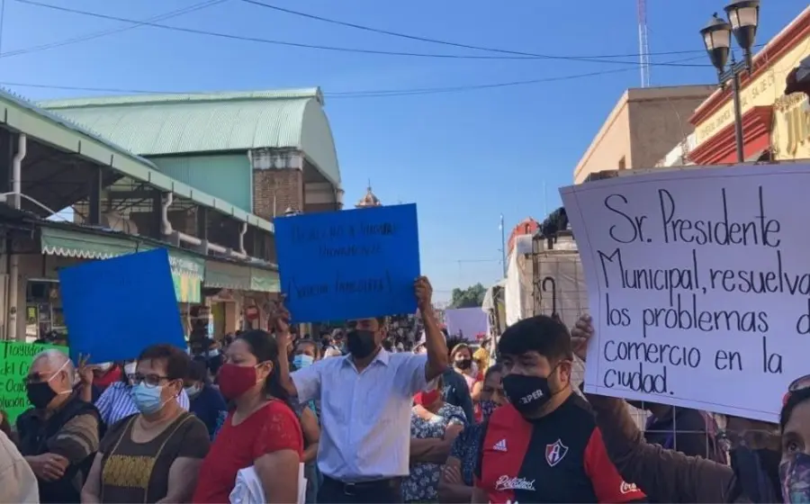 Protesta de comerciantes en el centro histórico de Oaxaca