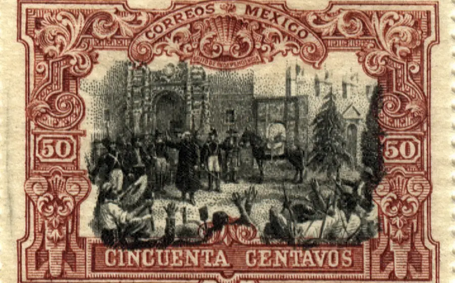 Timbre postal conmemorativo elaborado para la celebración del centenario de la Declaración de Independencia de México.