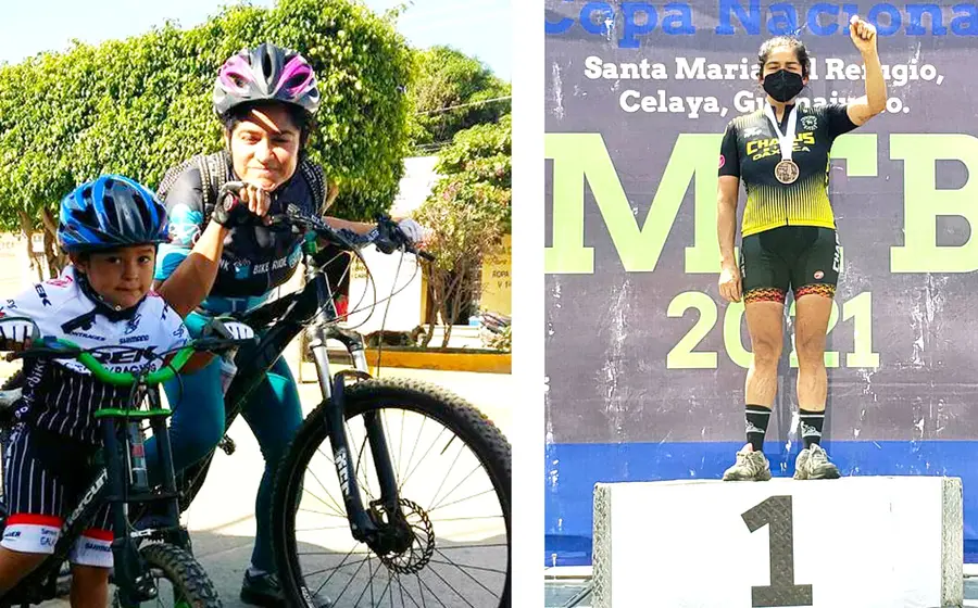 Dalila Díaz Salazar practica el ciclismo de montaña en compañía de su hijo Dorian Gonzalo.