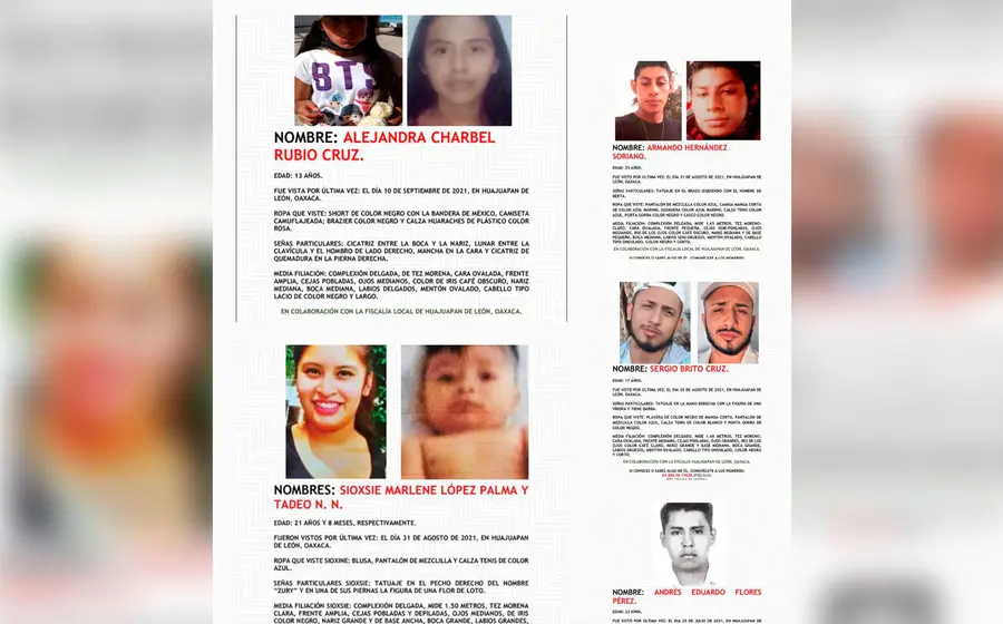 Los desaparecidos oscilan entre los 25 años y los 8 meses de edad.