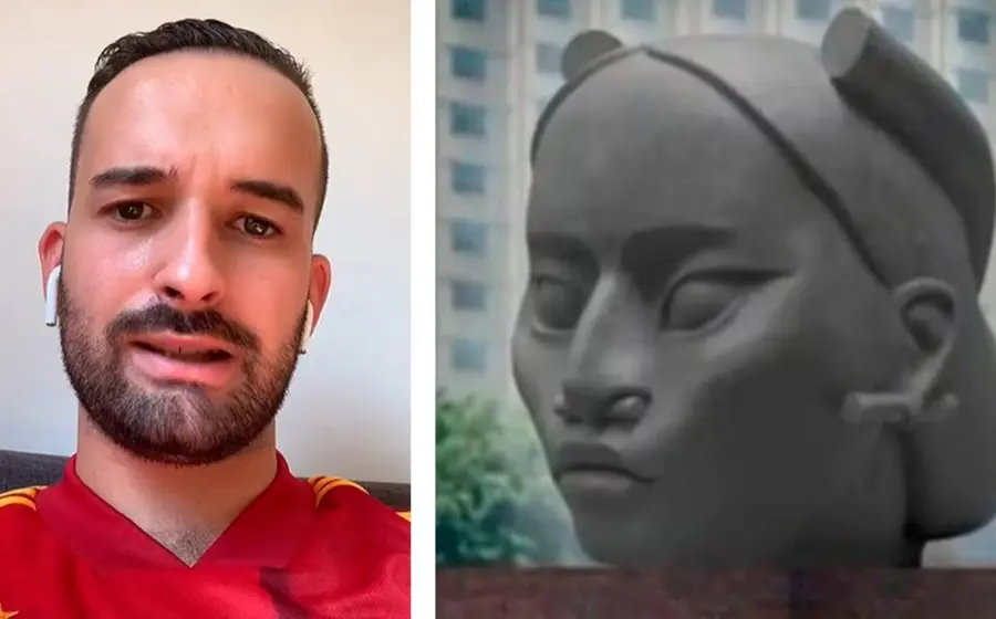 influencer español y escultura de mujer