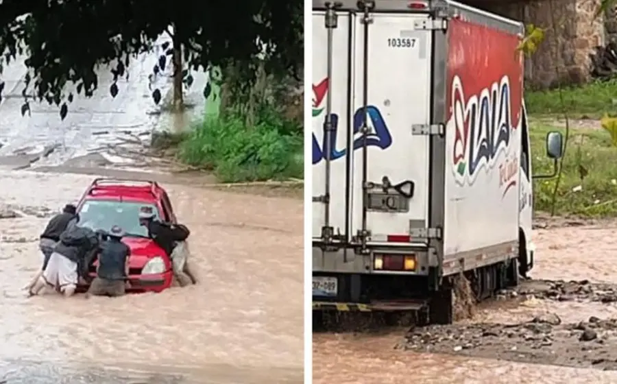 Autos cruzando el río