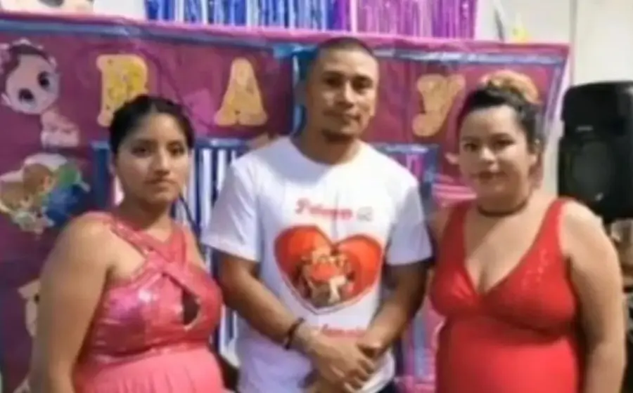 Jesús Castañeda Ochoa junto a dos esposas embarazadas