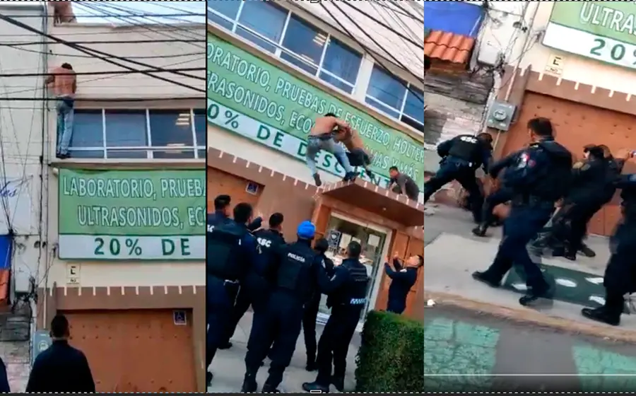 Una vez que impacta en el suelo, elementos de la Secretaría de Seguridad Ciudadana de la Ciudad de México se acercaron para detenerlo.