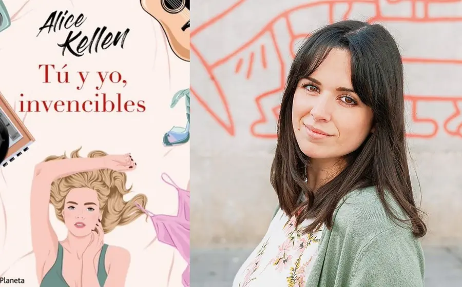 Portada de libro junto a la autora