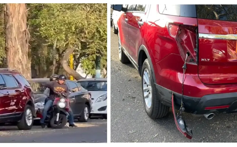 Al advertir que eran grabados el hombre y la mujer huyen a toda velocidad en una motoneta.