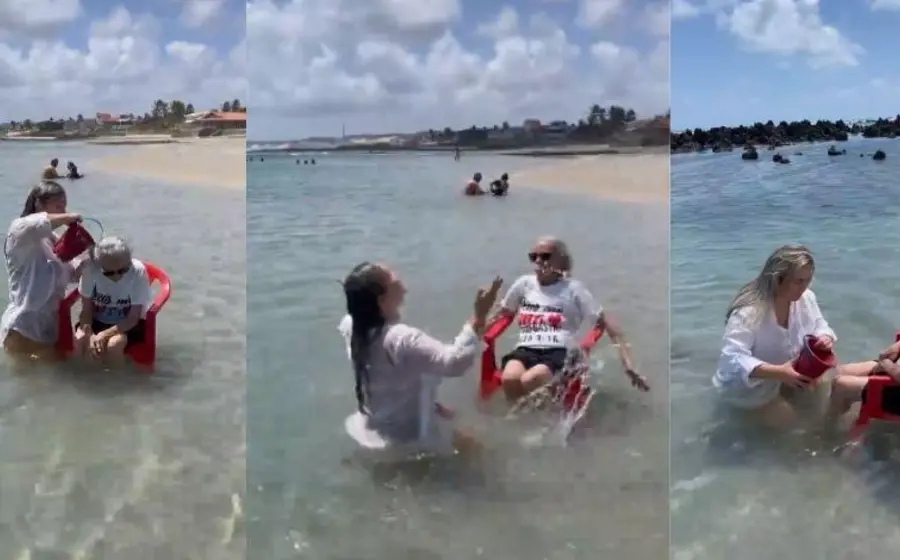 En el video se observa cómo ambas mujeres se abrazan y disfrutan del agua juntas.
