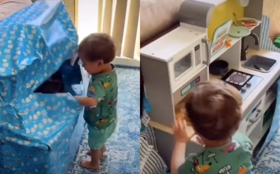 Niño recibe cocinita reyes magos 