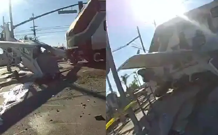 El avión tuvo un despegue fallido y aterrizó en las vías del tren de una sección concurrida de Los Ángeles.