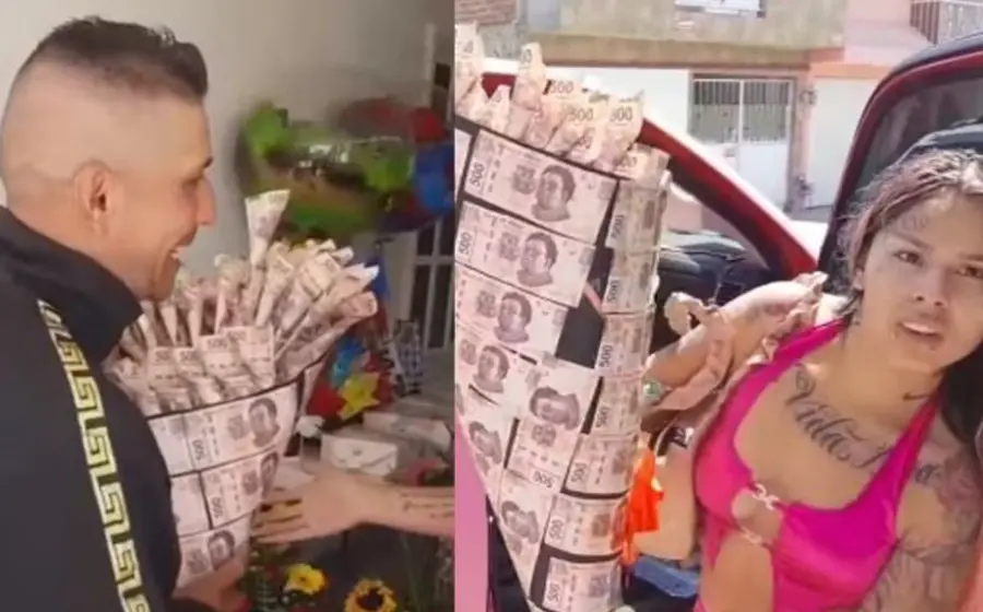 Padre recibe ramo de billetes
