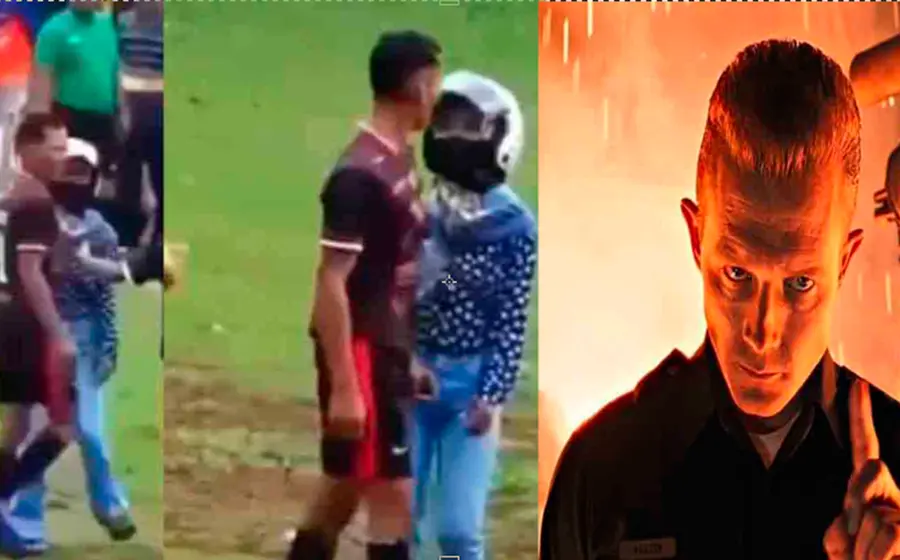 El hombre, que viste uniforme deportivo con short y camiseta, muy apenado y enojado trata de alejarse de su pareja.