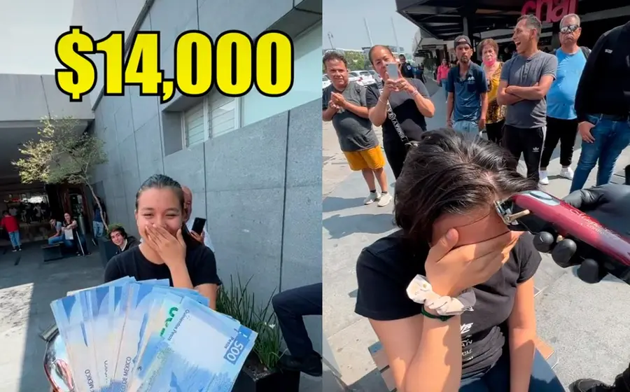 Mujer acepta raparse por dinero.