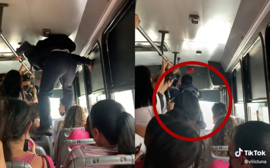 Joven camina entre los asientos