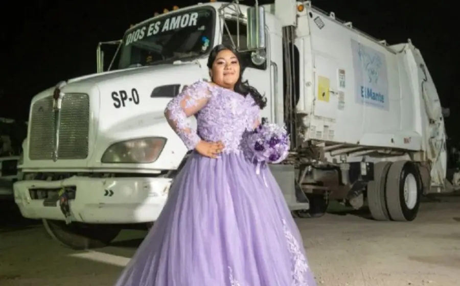 quinceañera_posa_camion_basura_padre