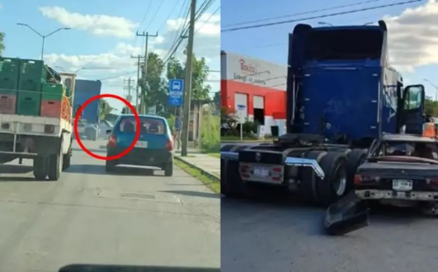El tráiler arrastró el Tsuru por casi un kilómetro ante la atónita mirada de peatones y conductores que, desesperados, tocaban sus bocinas para que se detuviera.