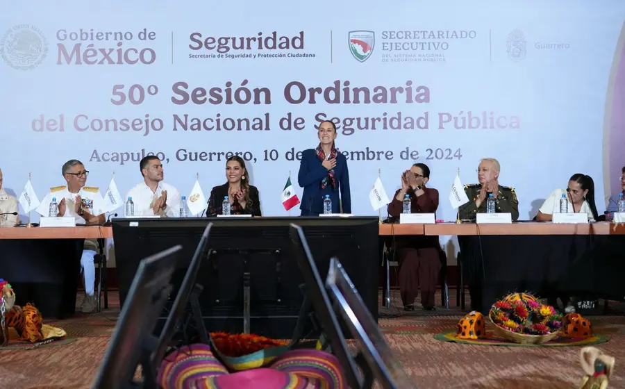 La presidenta de México, Claudia Sheinbaum Pardo, encabezó la 50° Sesión Ordinaria del Consejo Nacional de Seguridad Pública.