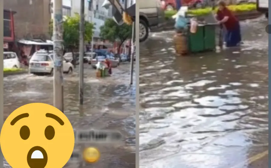 vendedora_sale_carrito_comida_en_inundacion