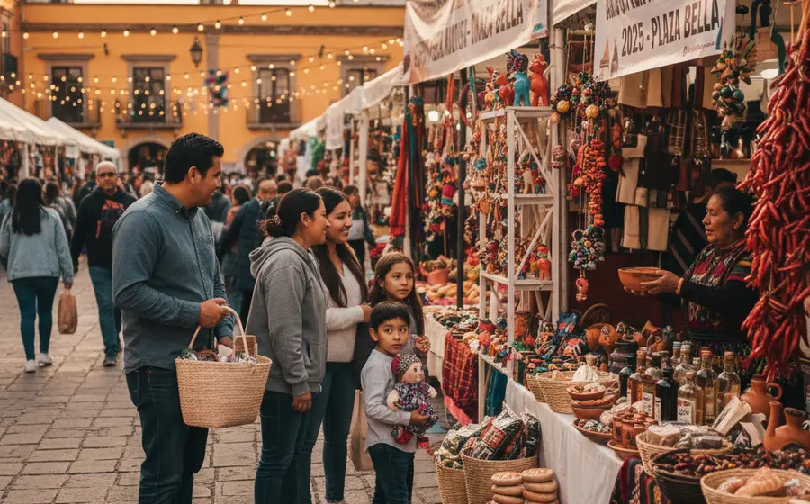 Una persona realiza sus compras navideñas en un mercado local, una estrategia clave para ahorrar en regalos y disfrutar de las fiestas sin deudas.