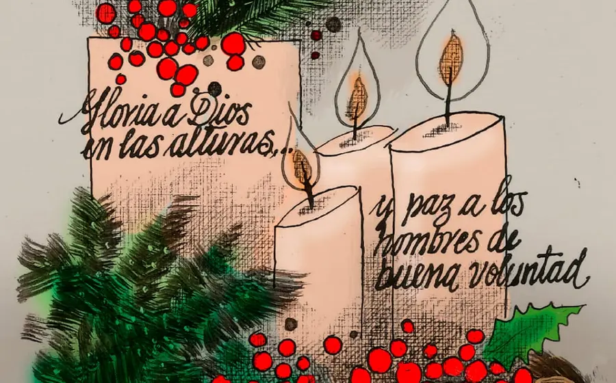 Cartón del caricaturista Mario Robles que ilustra el contraste de la Navidad, entre la luz del espíritu y el ruido que nos distrae.