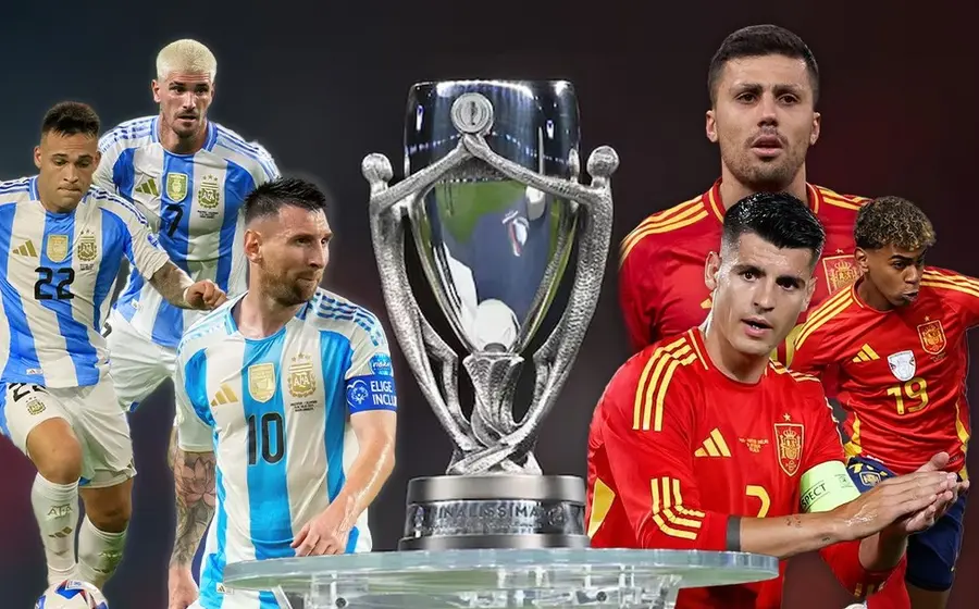 Anuncio promocional del partido de la Finalissima que enfrentará a las selecciones de fútbol de Argentina contra España el 27 de marzo en Qatar.