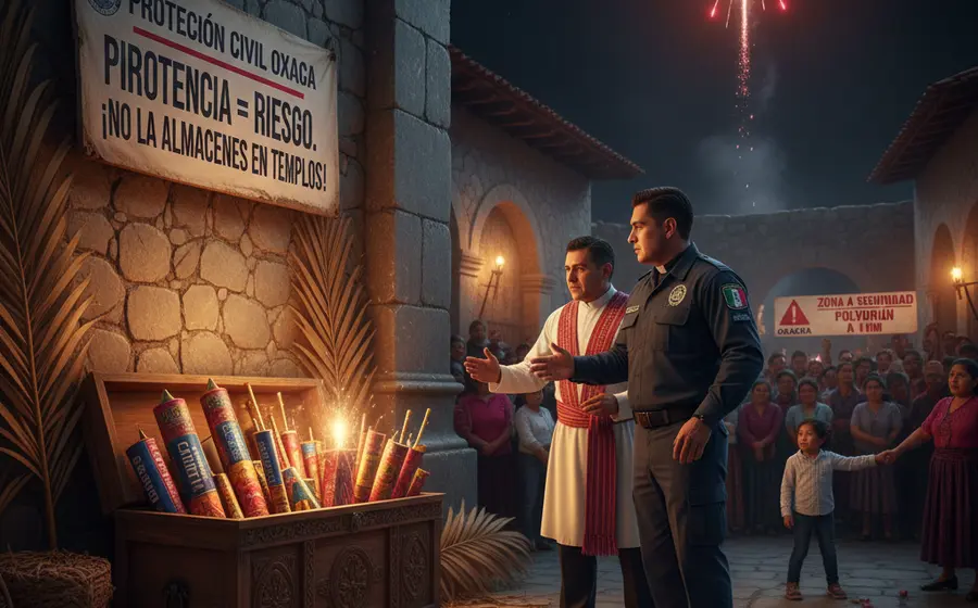 Pirotecnia es detonada peligrosamente al interior de una iglesia, lo que representa un grave riesgo durante las festividades religiosas.