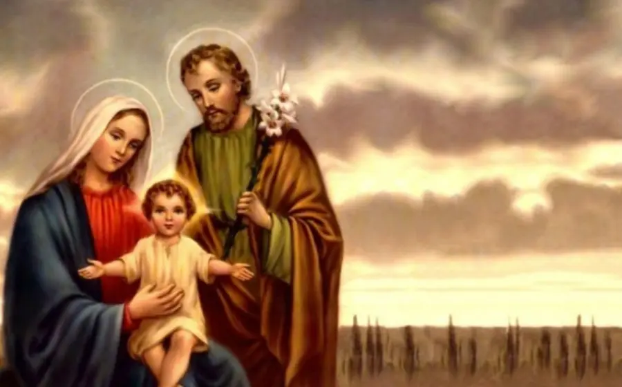 Una ilustración de la Sagrada Familia, con Jesús, María y José, que sirve como ejemplo de la unión y el amor familiar.
