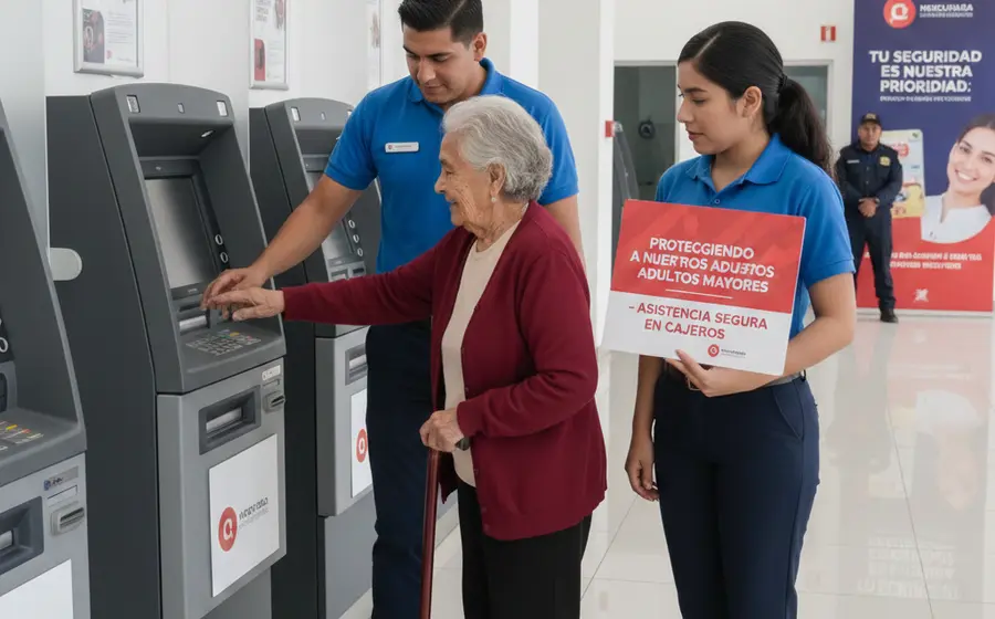 Una persona de la tercera edad utiliza un cajero automático de forma segura, como parte de la iniciativa para protegerlos de robos.
