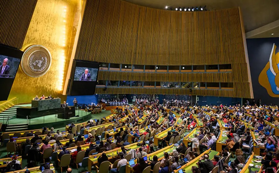 El presidente Donald Trump durante el anuncio de una asistencia de dos mil millones de dólares para la ONU en medio de la crisis global.
