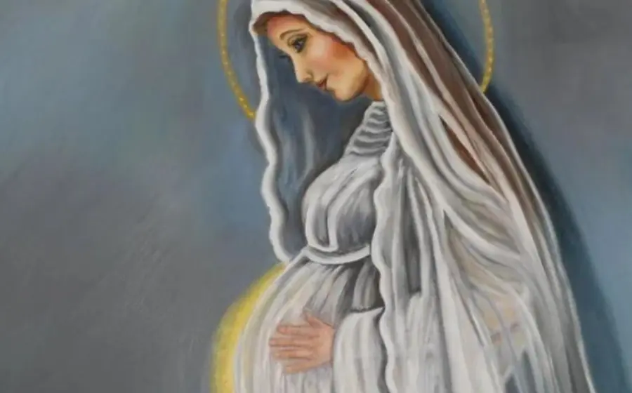 Ilustración de la Virgen María que representa el momento de su concepción milagrosa de Emmanuel por obra del Espíritu Santo.
