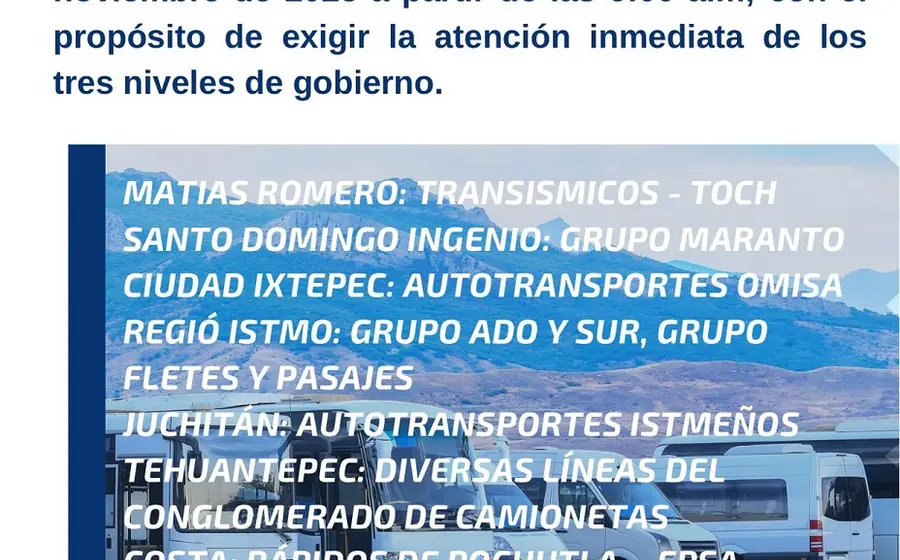 Una flota de 600 autobuses y camionetas de la alianza de transportistas que suspendieron el servicio de pasajeros en la región del Istmo.