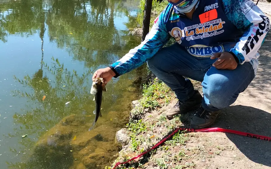 Un pescador deportivo en un lago, imagen que ilustra el torneo de pesca de aguas interiores a realizarse en Santa Cruz Mixtepec.