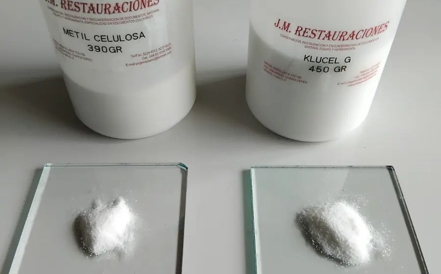 Metilcelulosa y Klucel G (Hidroxipropilcelulosa).
