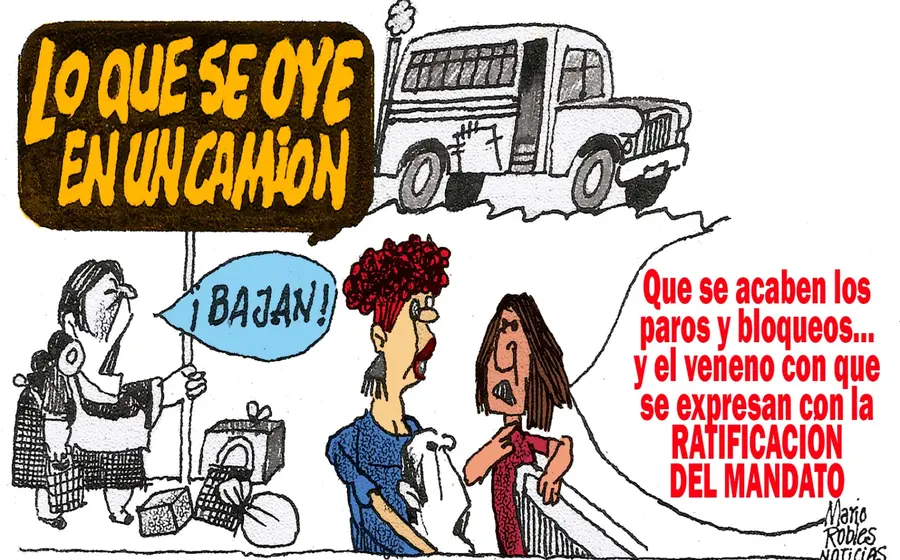 Caricatura política del cartonista Mario Robles que ilustra el ejercicio de revocación de mandato y la democracia en el estado de Oaxaca.