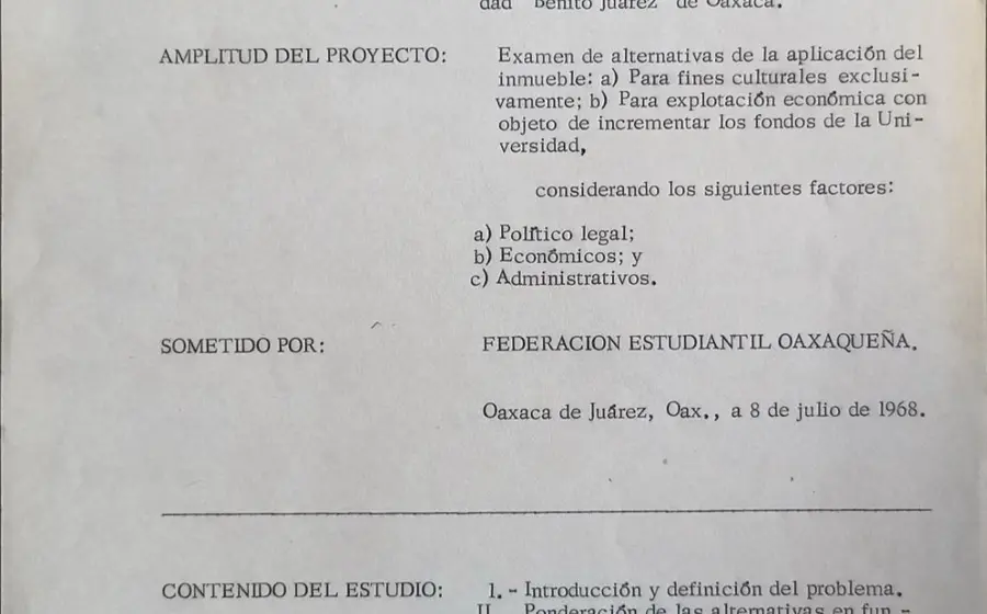 Imagen del proyecto de investigación sobre el destino del Teatro Macedonio Alcalá, un documento clave en la historia de su defensa en 1968.