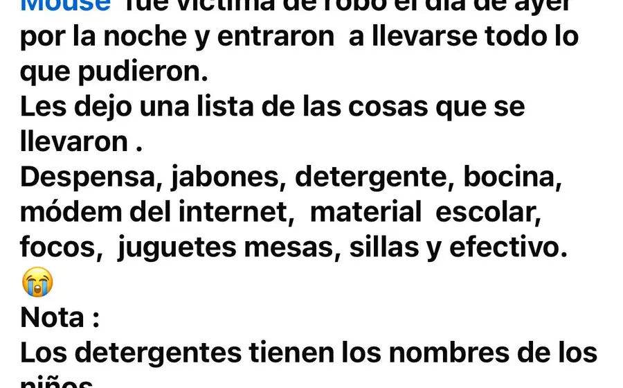 Comunicado en redes sociales emitido por las autoridades de un centro educativo infantil para informar sobre el robo de material didáctico.