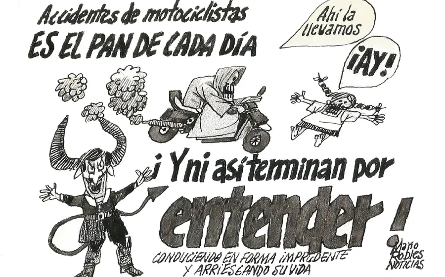 Caricatura de Mario Robles que ilustra la creciente epidemia de accidentes en motocicleta que se vive en el estado de Oaxaca.