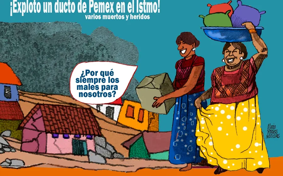 El cartón del artista Mario Robles representa la valiente lucha que el Istmo de Tehuantepec mantiene constantemente en contra de la adversidad.