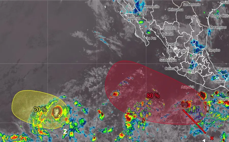 Imagen ilustrativa de la alerta por un posible ciclón en la región de la Costa, con un cielo oscuro, lluvias intensas y fuertes vientos.