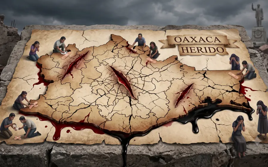 Una imagen histórica que ilustra un momento de conflicto social en las calles de Oaxaca, evocando los tiempos difíciles del pasado.