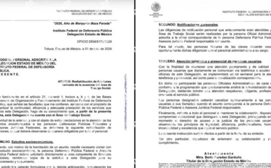 El Instituto Federal de Defensoría Pública (IFDP), donde se eliminó el área de Trabajo Social, resultando en el despido de 43 personas.