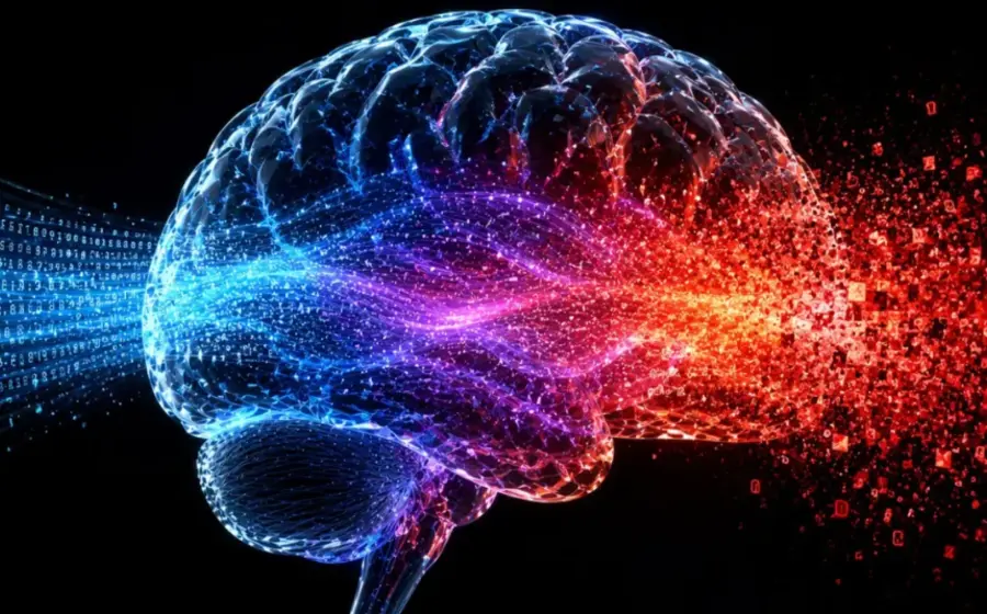 Ilustración conceptual que representa el deterioro de la inteligencia artificial al ser entrenada exclusivamente con contenido sintético, un riesgo advertido por científicos.