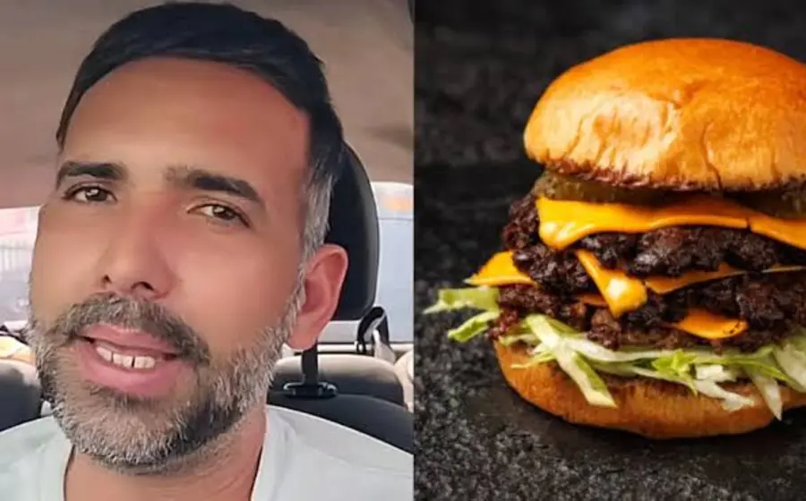 La foto viral de un hombre comiendo una hamburguesa triple en una cita que desató un debate en redes sobre si fue abuso o tacañería.