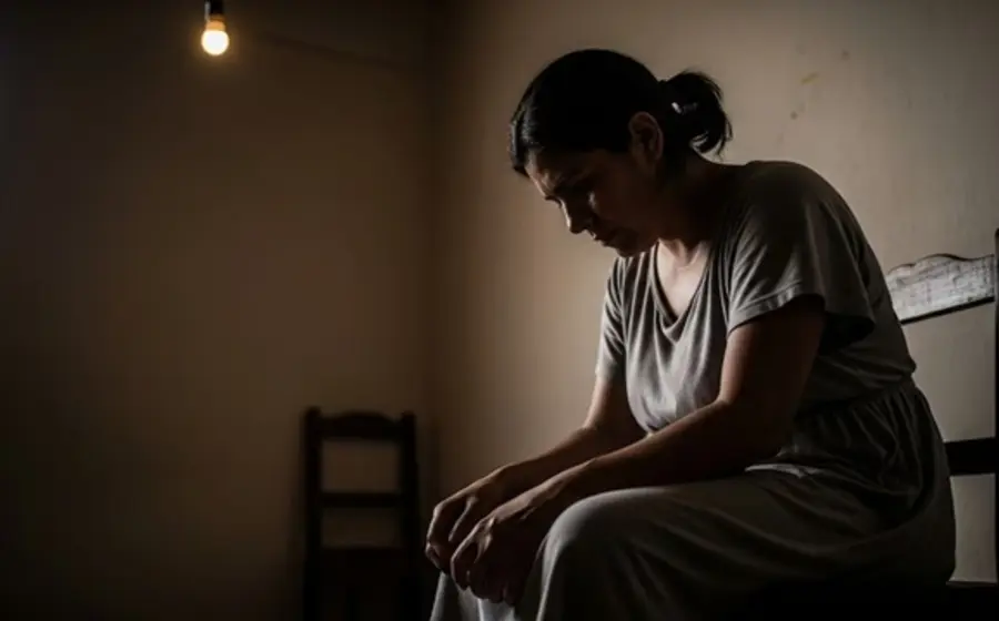Una mujer joven con el rostro oculto en la sombra, ilustrando la historia de Carmen, víctima de esclavitud doméstica y trata en Saltillo.