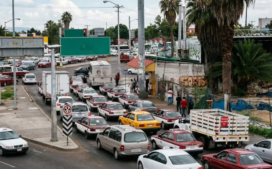 Un chofer se encuentra detenido en el tráfico vehicular pesado, situación que lo llevó a manifestar su sorpresa y cancelar el viaje.