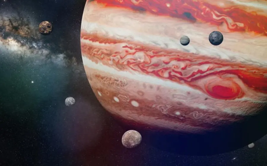 Ilustración artística del planeta Júpiter y su influencia en la distribución de la materia primitiva durante la infancia del Sistema Solar.