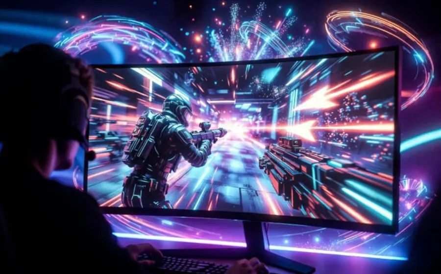 Un monitor para gaming competitivo que ilustra la alta tasa de refresco de 360 Hz, clave para una imagen fluida en videojuegos.